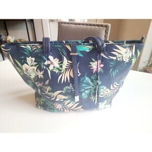 Vince Camuto Leather Navy Blur Saffiano Floral‎ Didi Tote Tropical Bag Purse